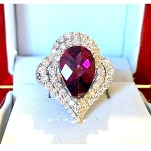 Natural 6.69tcw Deep Pink Tourmaline & Diamond G/VS1 Ring 18k White Gold LN Wow!